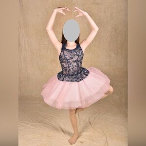 Curtain Call pink & navy ballet dress dance costume - child XL